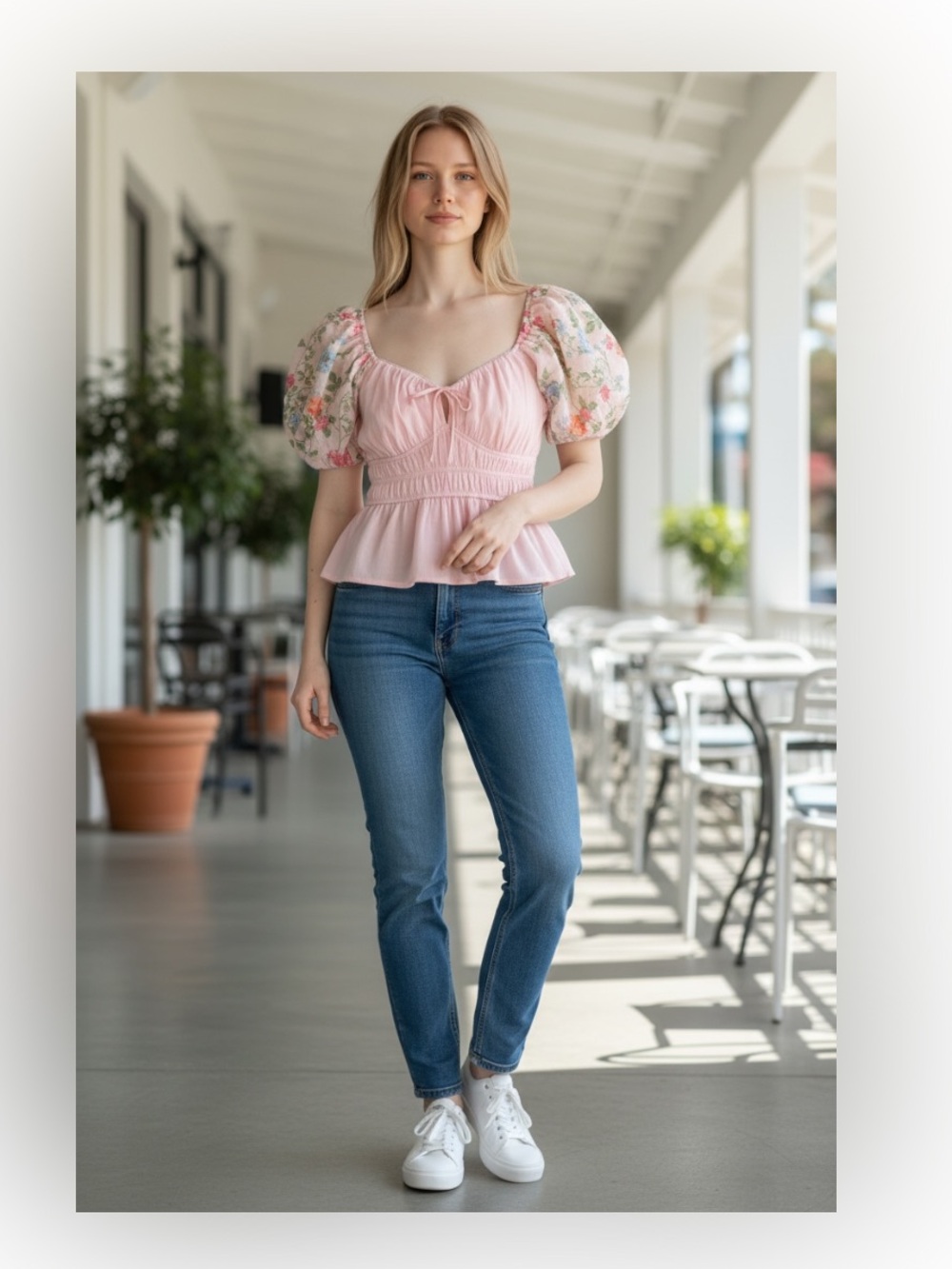 NWT Trixxi Pink Floral Puff Sleeve Peplum Top Women’s M Coquette Cottagecore